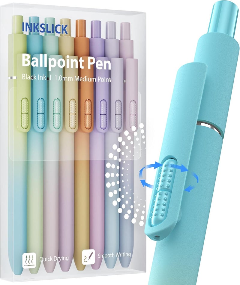 InkSlick 8 Pcs Black Ballpoint Pens - 1.0mm Medium Point Smooth Writing Black Ink Ball Point Pens | High-end Long Lasting Retractable Pen for School, Home, Office (Gradient-8pcs) - Image 1